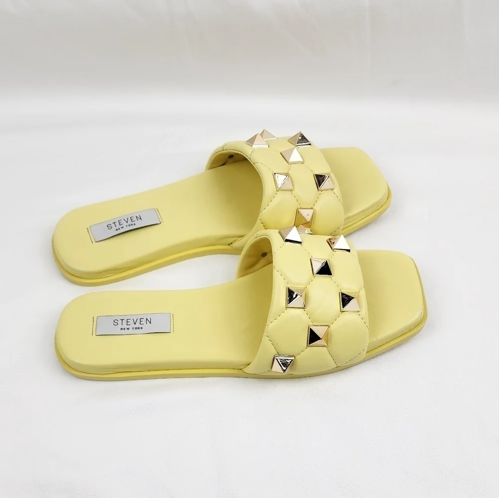 Steven New York  Yuri Yellow Studded Slide Sandals